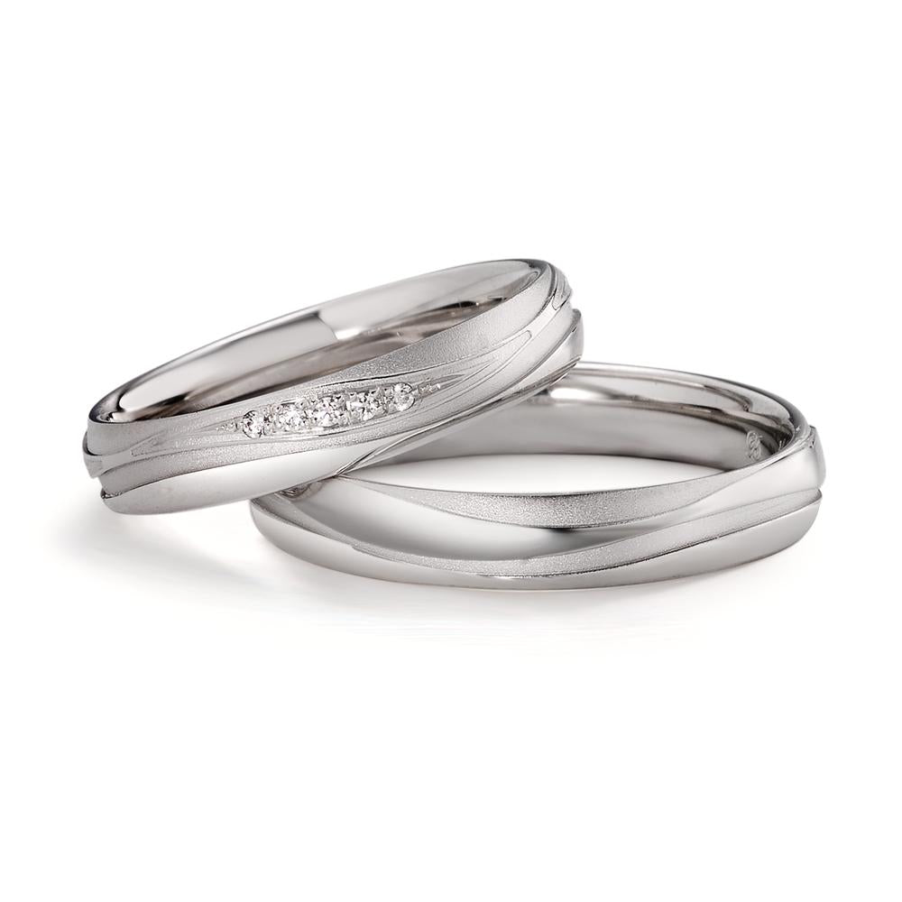 obrączka partnerska złoto białe 750/18 K Diament 0.09 ct, 15 kamienie, tw-si