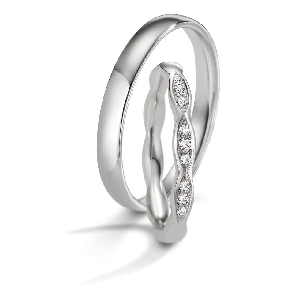 obrączka partnerska złoto białe 750/18 K Diament 0.06 ct, 9 kamienie, tw-vsi