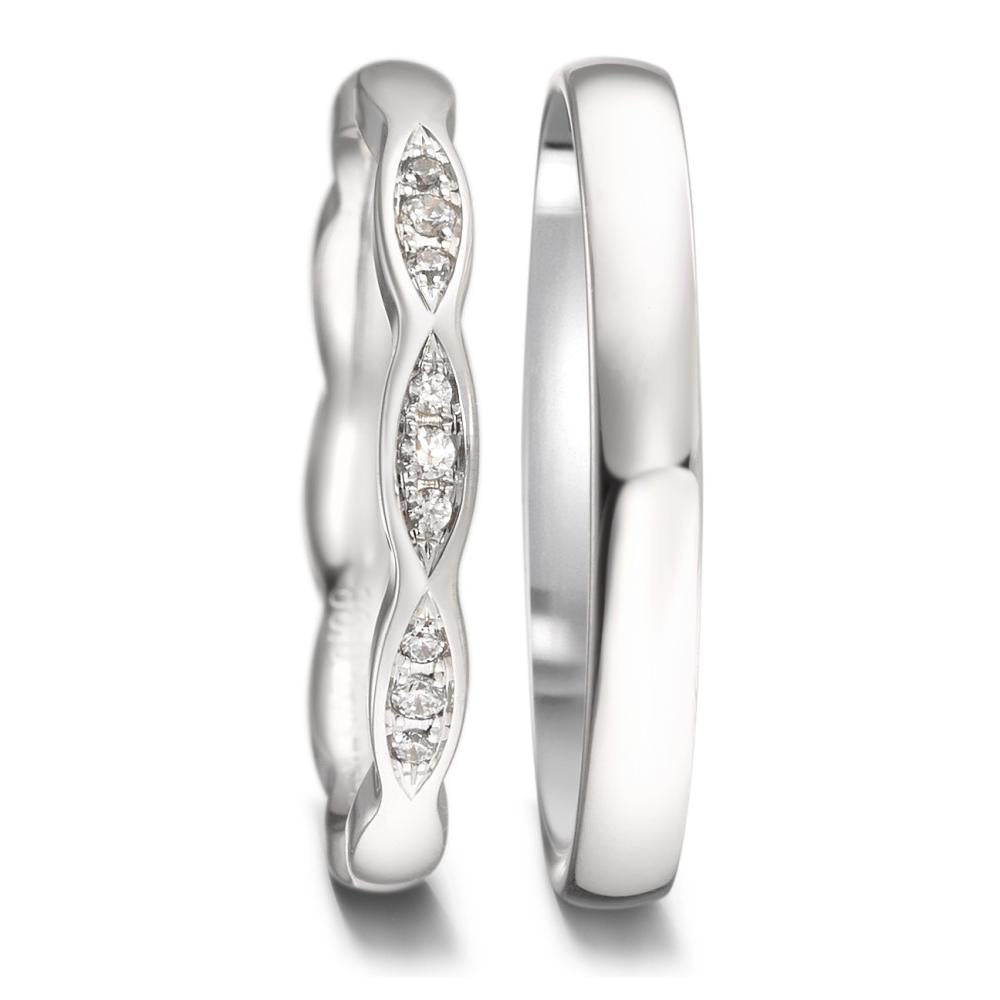 obrączka partnerska złoto białe 750/18 K Diament 0.06 ct, 9 kamienie, tw-vsi