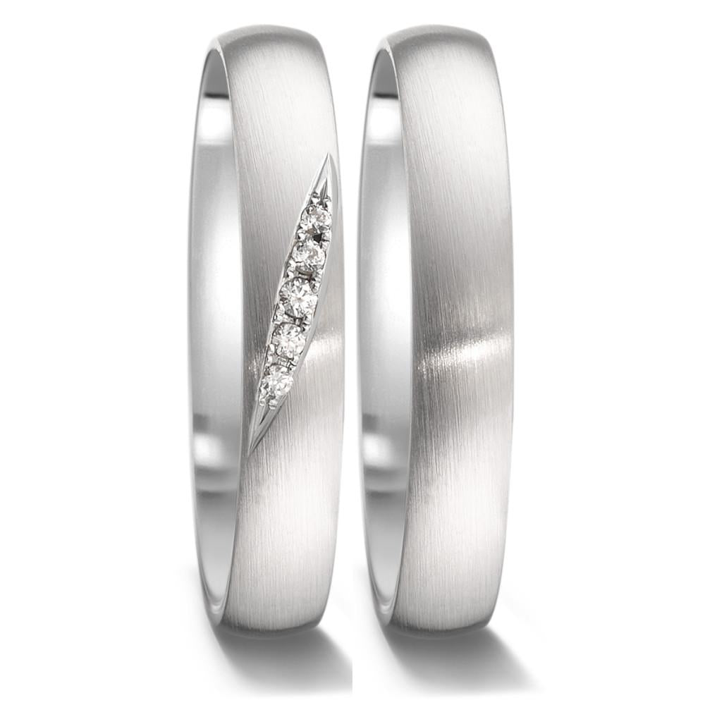 obrączka partnerska złoto białe 750/18 K Diament 0.036 ct, 5 kamienie, tw-vsi