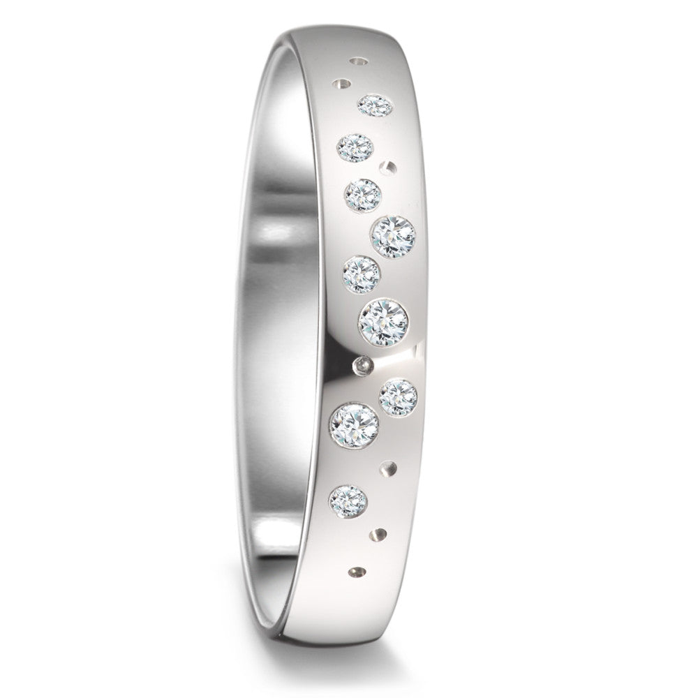 obrączka partnerska złoto białe 750/18 K Diament 0.087 ct, 9 kamienie, tw-si