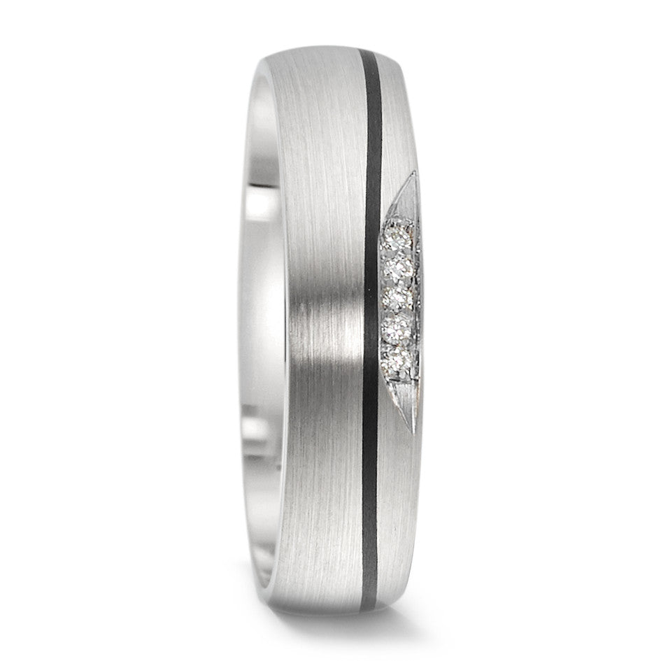 obrączka partnerska złoto białe 585/14 K, węgiel Diament 0.025 ct, 5 kamienie, w-si