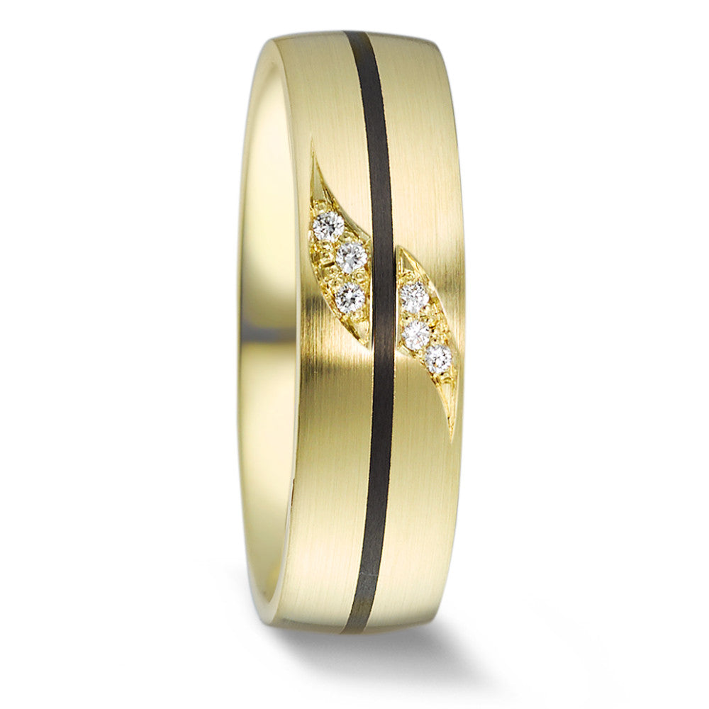 obrączka partnerska złoto żółte 585/14 K, węgiel Diament 0.048 ct, 6 kamienie, w-si