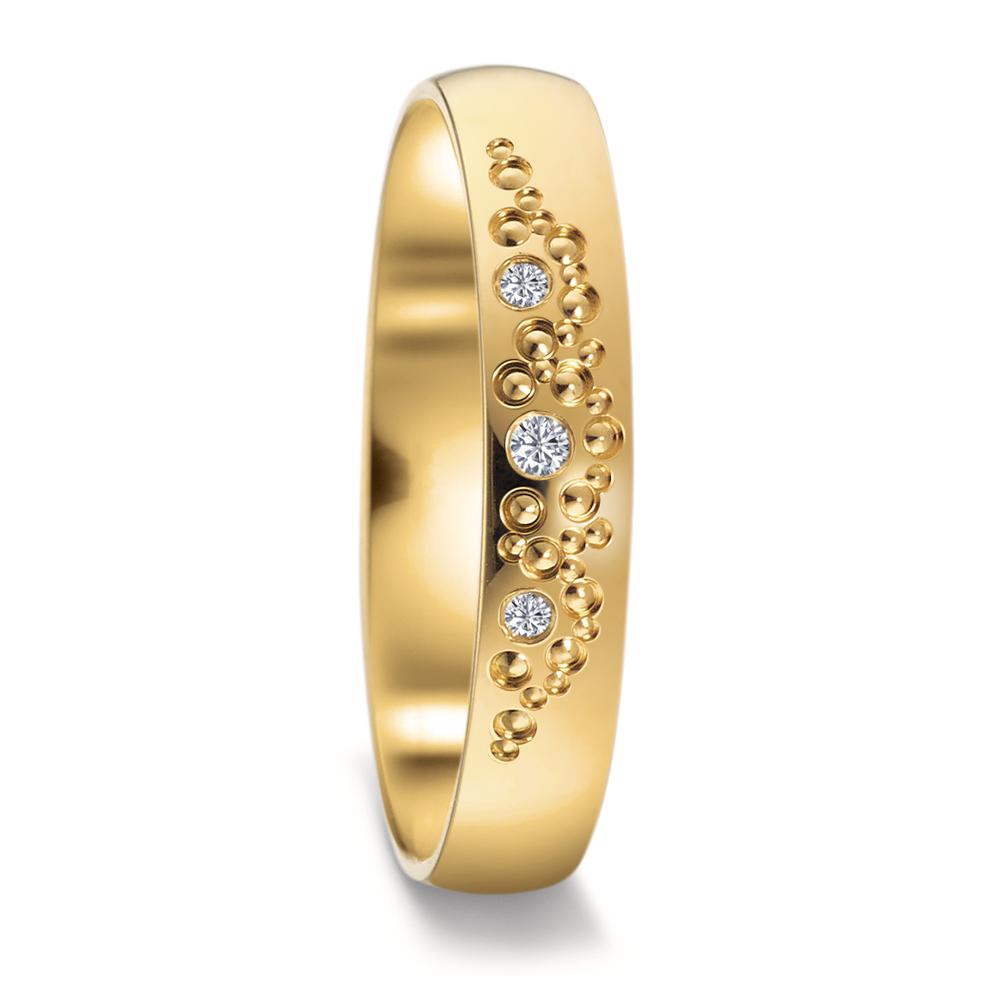 obrączka partnerska złoto żółte 750/18 K Diament 0.02 ct, 3 kamienie, tw-vsi