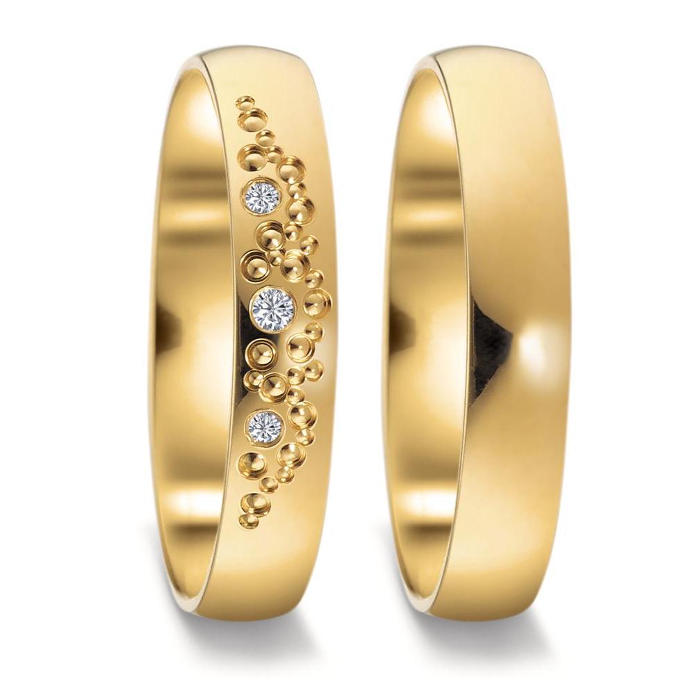 obrączka partnerska złoto żółte 750/18 K Diament 0.02 ct, 3 kamienie, tw-vsi
