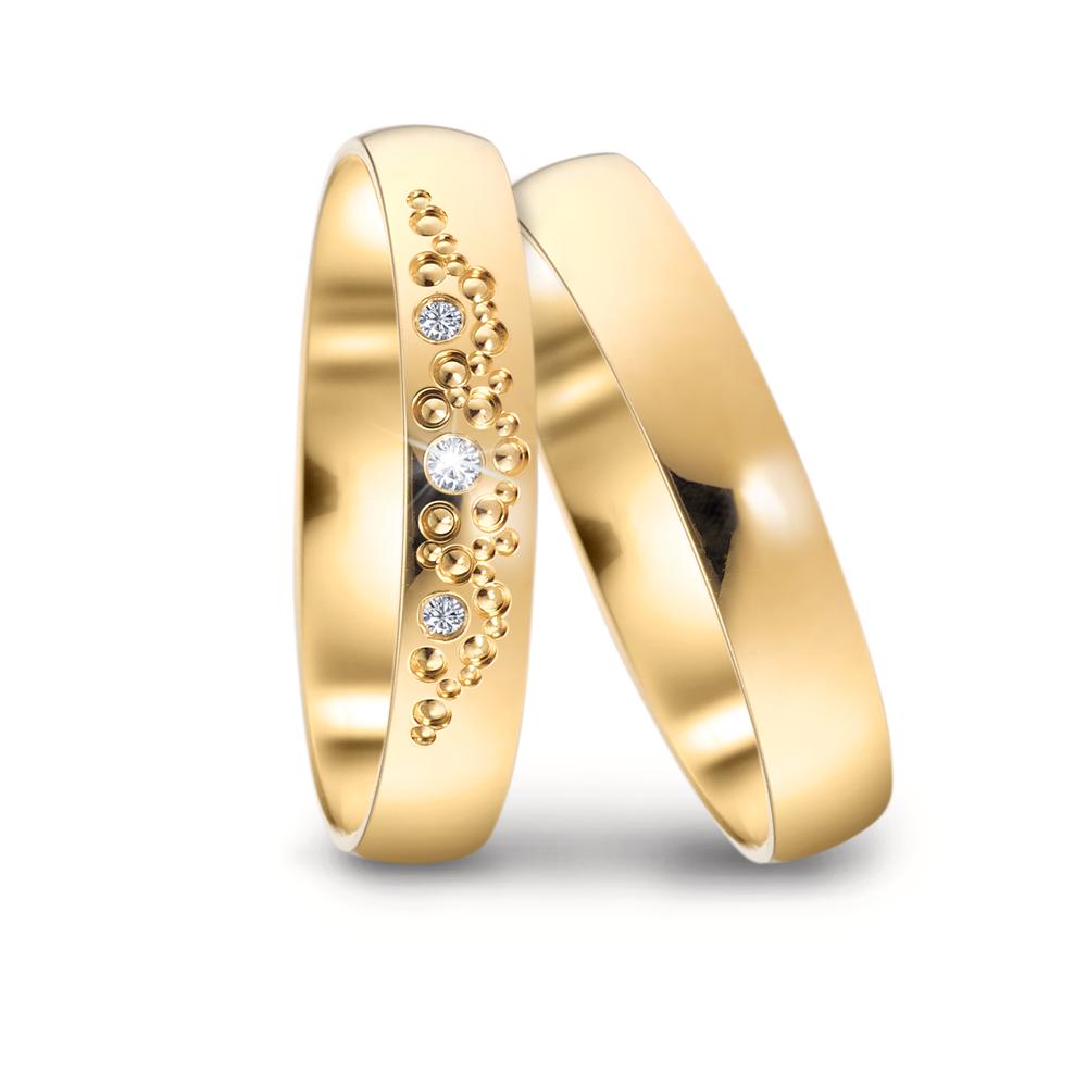 obrączka partnerska złoto żółte 750/18 K Diament 0.02 ct, 3 kamienie, tw-vsi