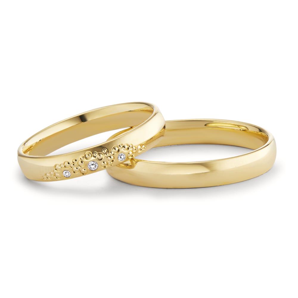 obrączka partnerska złoto żółte 750/18 K Diament 0.02 ct, 3 kamienie, tw-vsi