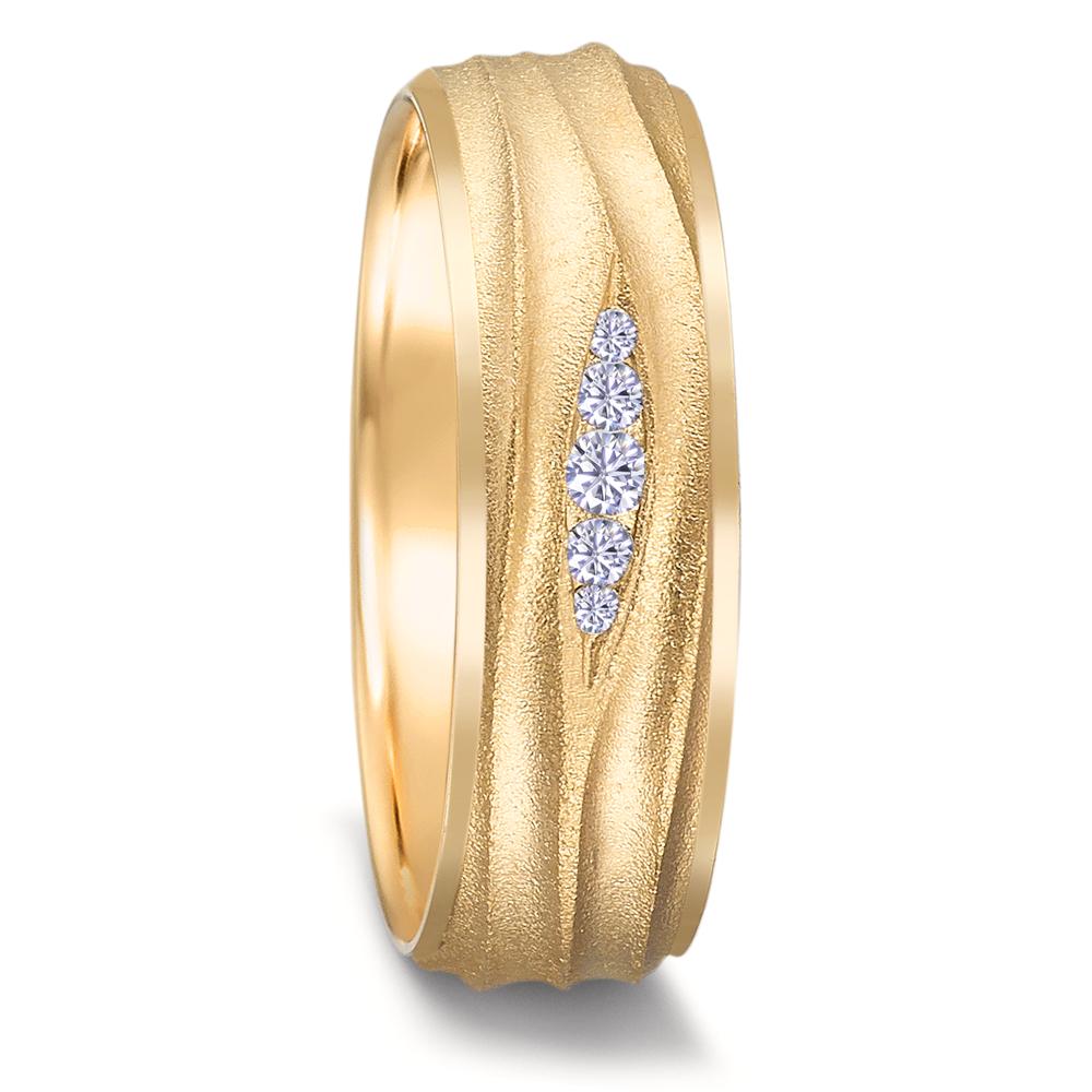 obrączka partnerska złoto żółte 750/18 K Diament 0.077 ct, 5 kamienie, w-si