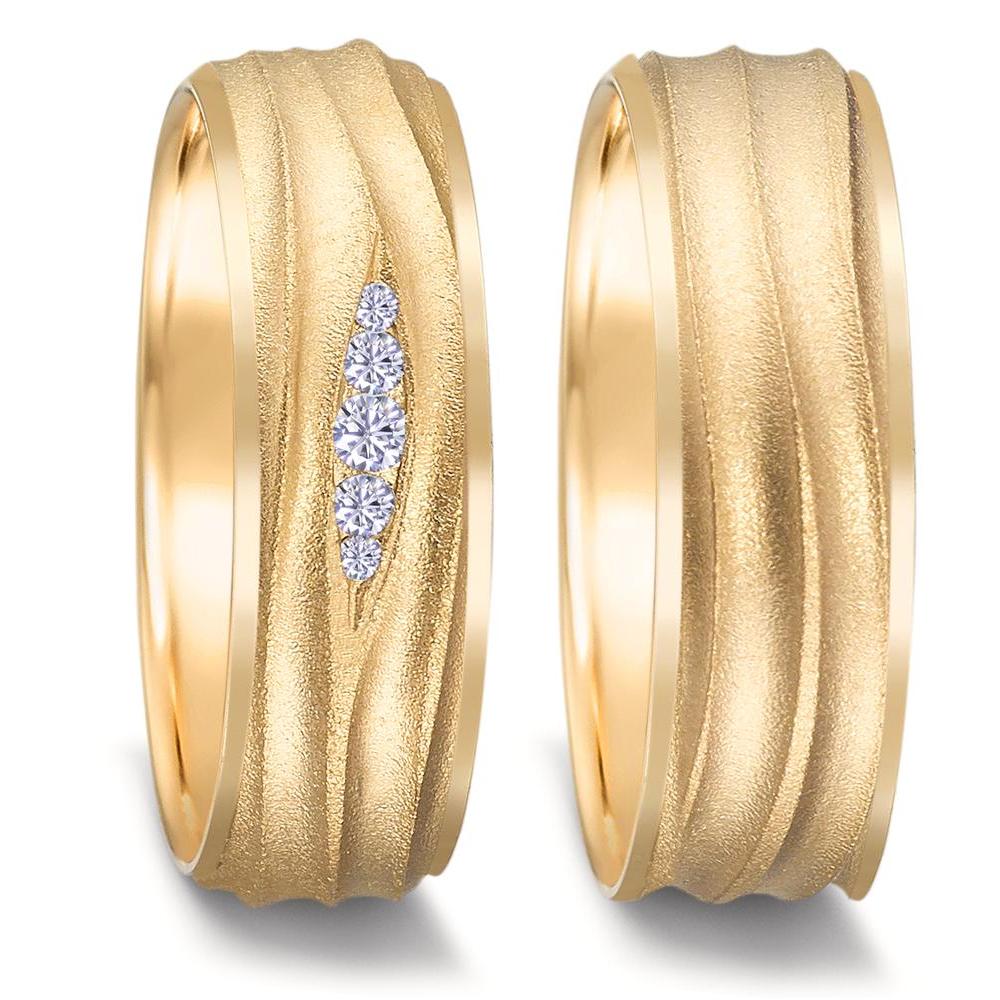 obrączka partnerska złoto żółte 750/18 K Diament 0.077 ct, 5 kamienie, w-si