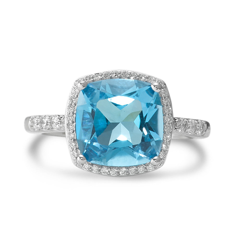 pierścionek złoto białe 750/18 K Topaz jasnoniebieski, Diament biały, 0.20 ct, 42 kamienie, w-pi3 Ø11 mm
