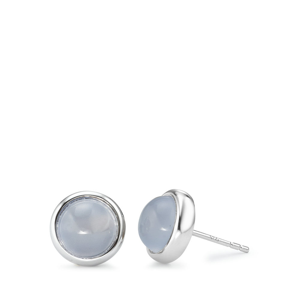 kolczyki wkrętki srebro Chalcedon jasnoniebieski, 2 kamienie rodowany Ø10.5 mm