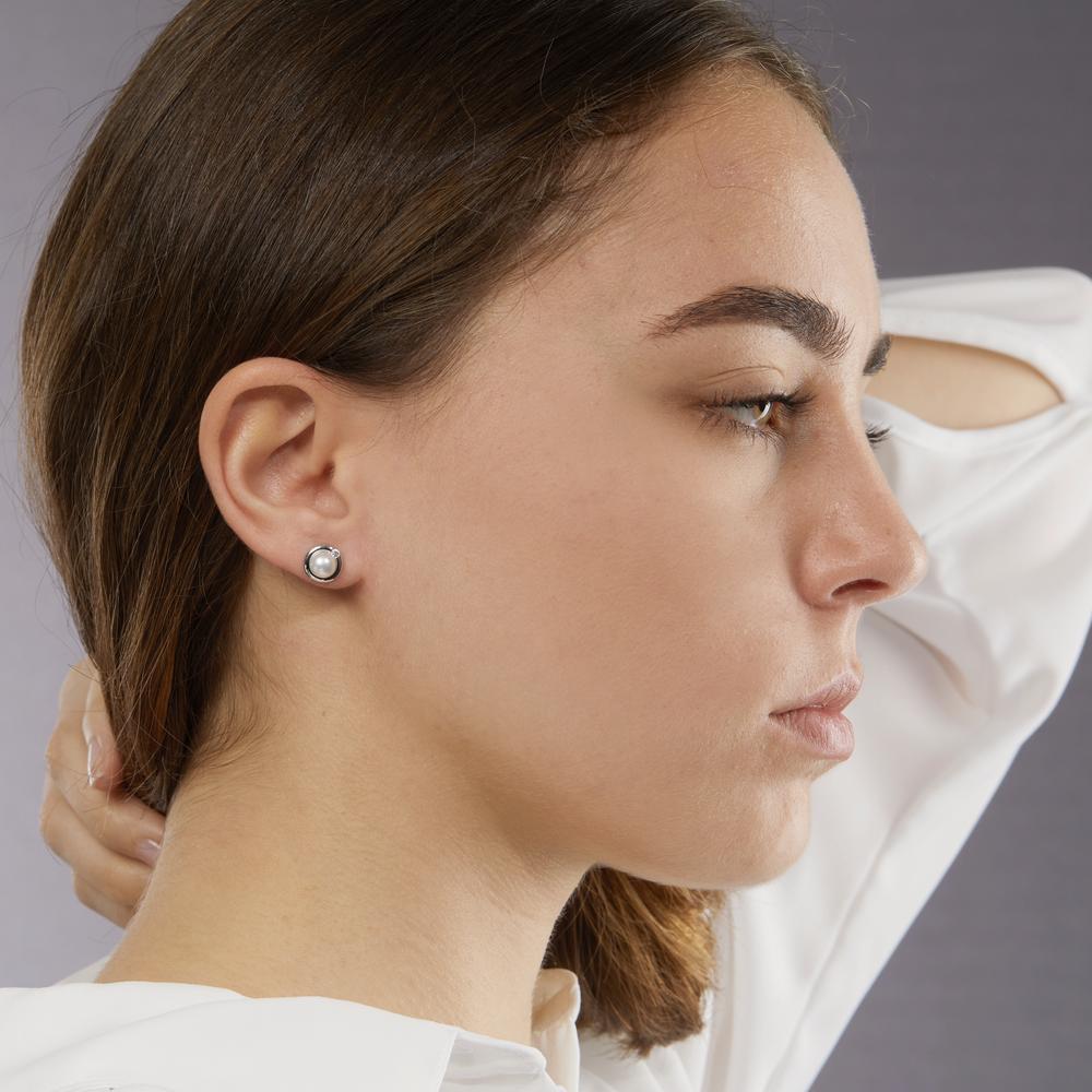 kolczyki wkrętki srebro Chalcedon jasnoniebieski, 2 kamienie rodowany Ø10.5 mm