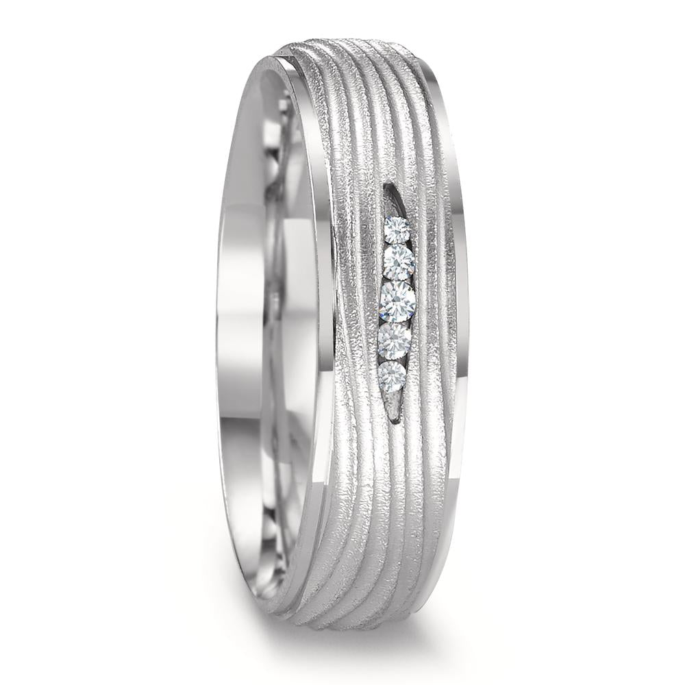 obrączka partnerska złoto białe 750/18 K Diament 0.045 ct, 5 kamienie, w-si