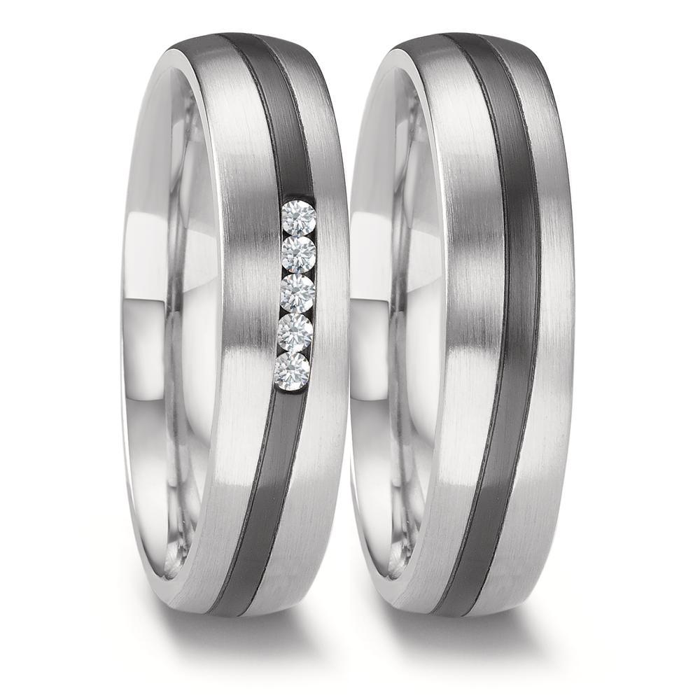 obrączka partnerska złoto białe 585/14 K, cyrkon Diament 0.075 ct, 5 kamienie, w-si