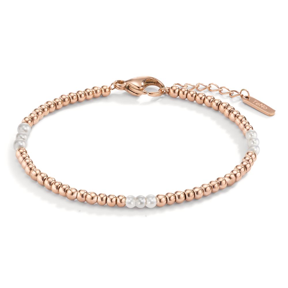 bransoletka stal nierdzewna róża Powłoka IP perła muszlowa biały, 9 Perły, 3 mm 17-19 cm Ø3 mm