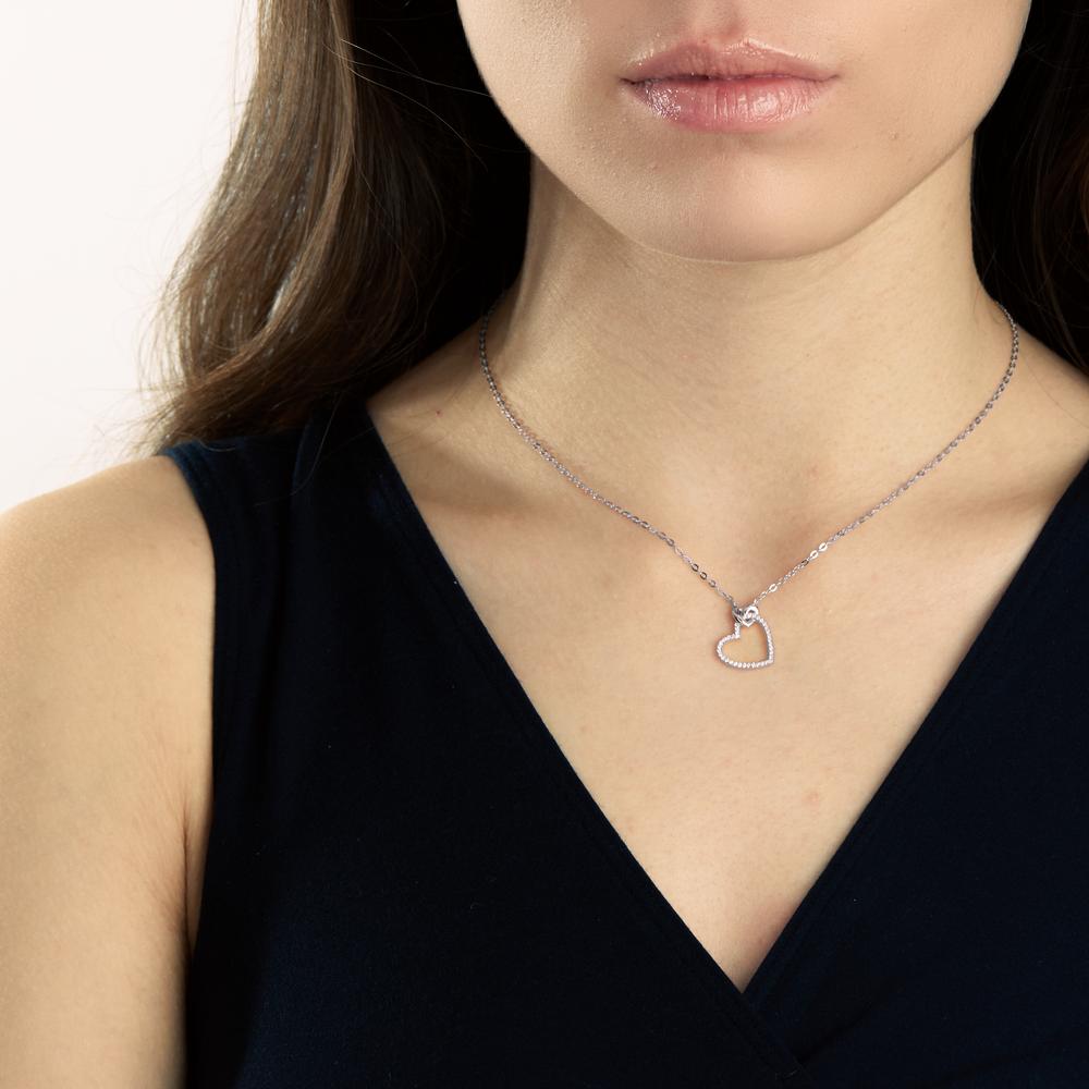 Naszyjnik srebro Cyrkonia rodowany Serce 40-45 cm