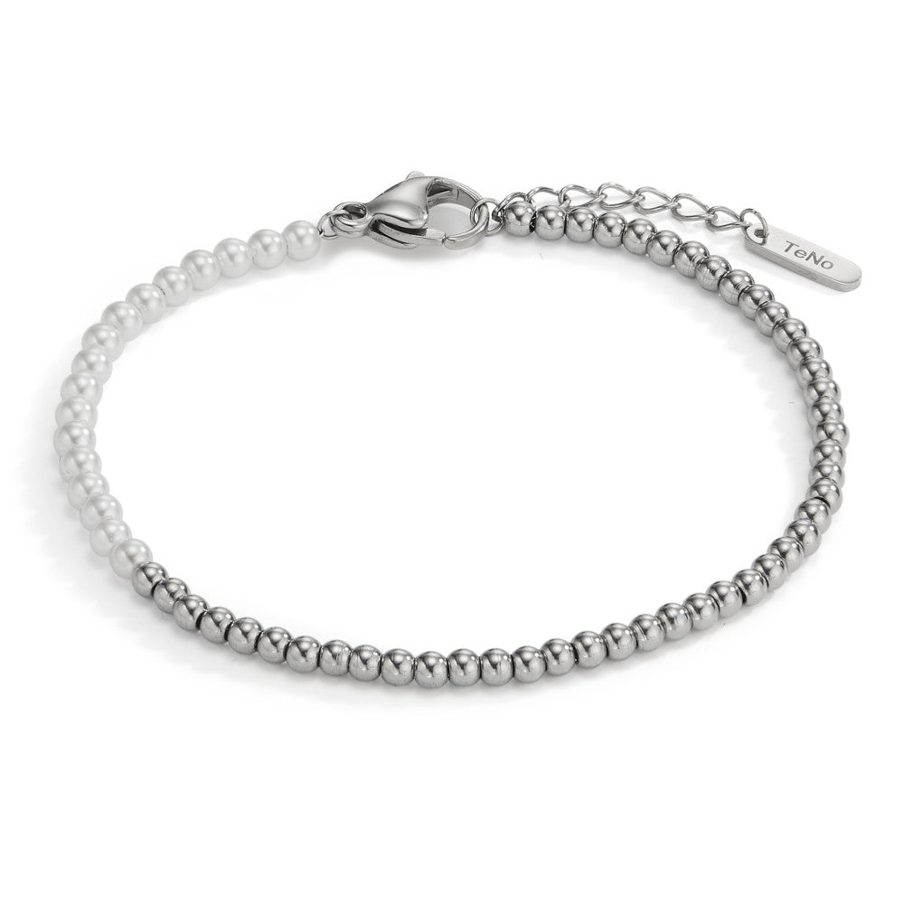 bransoletka stal nierdzewna perła muszlowa 17.5-19.5 cm Ø3 mm