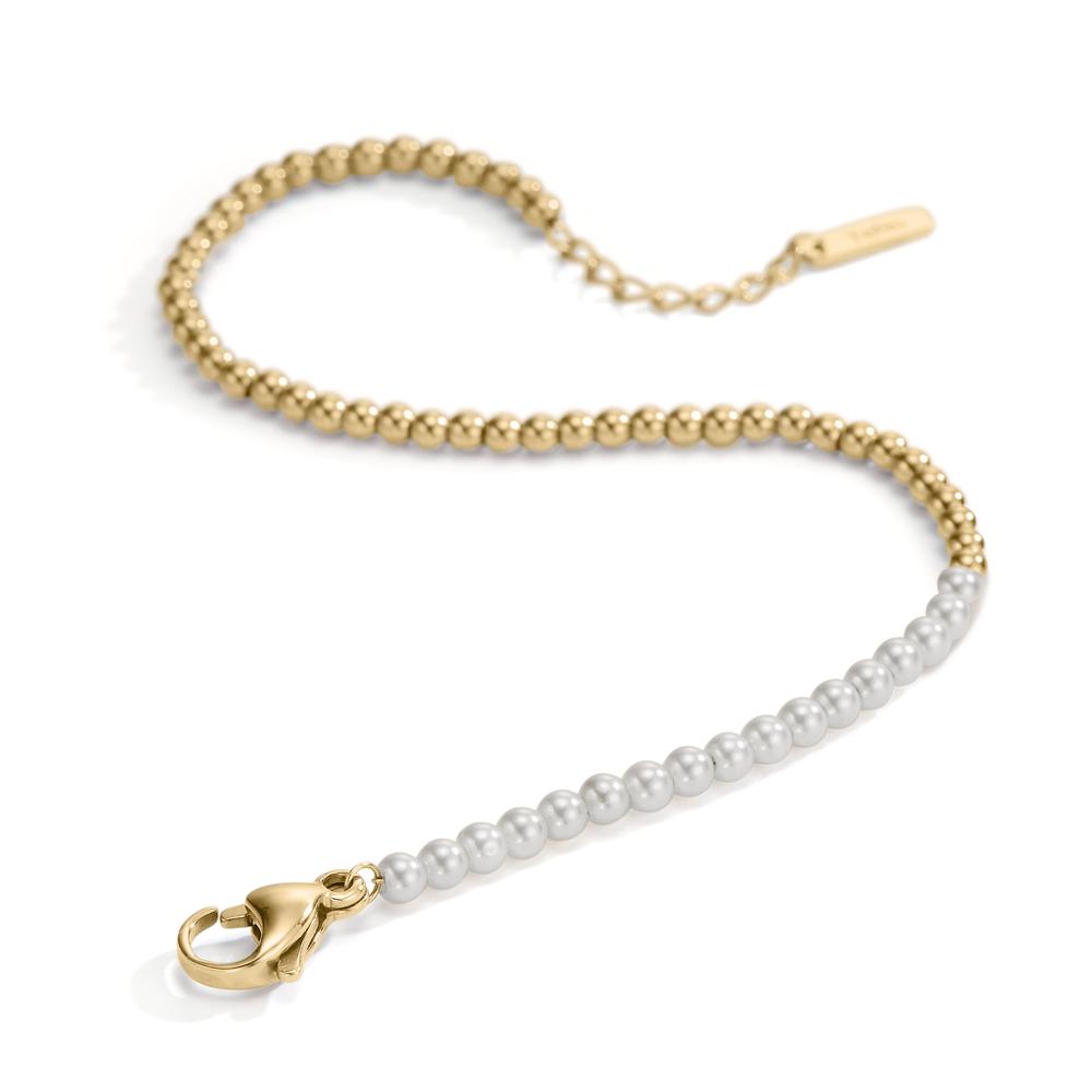 bransoletka stal nierdzewna żółty Powłoka IP perła muszlowa biały, 17 Perły, 3 mm 17.5-19.5 cm Ø3 mm
