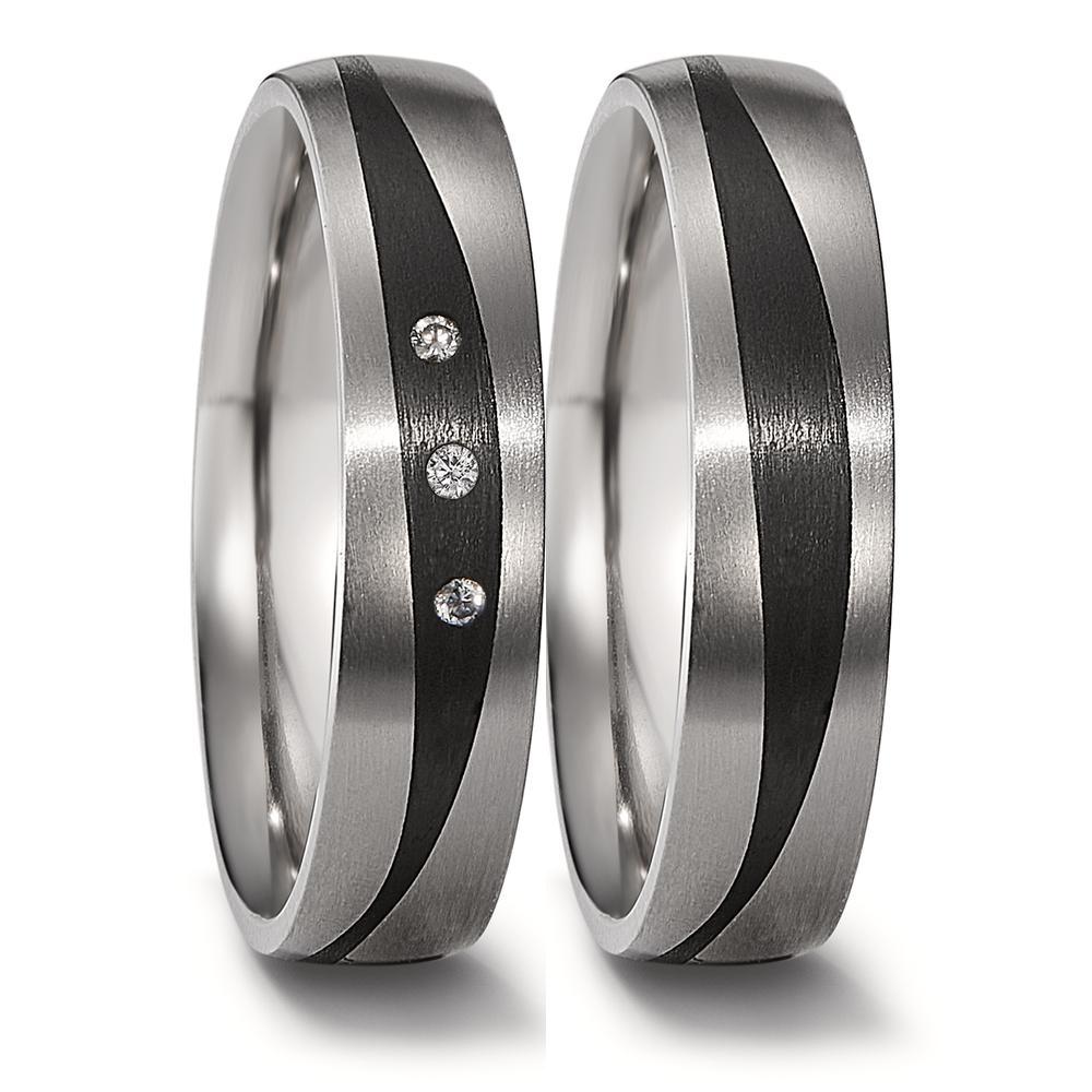 obrączka partnerska tytan, węgiel Diament 0.03 ct, 3 kamienie, w-si