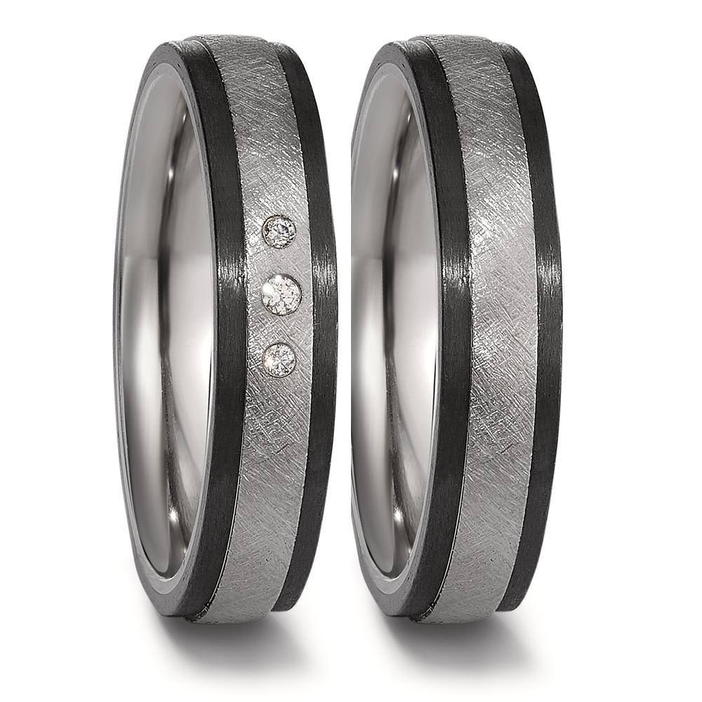 obrączka partnerska tytan, węgiel Diament 0.05 ct, 3 kamienie, w-si