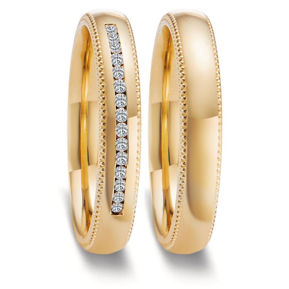 obrączka partnerska złoto żółte 750/18 K Diament 0.112 ct, 15 kamienie, w-si