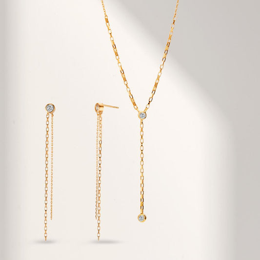 Naszyjnik brąz Cyrkonia 2 kamienie pozłacany 40-45 cm