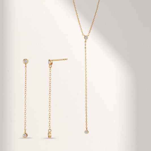 Naszyjnik brąz Cyrkonia 2 kamienie pozłacany 40-45 cm