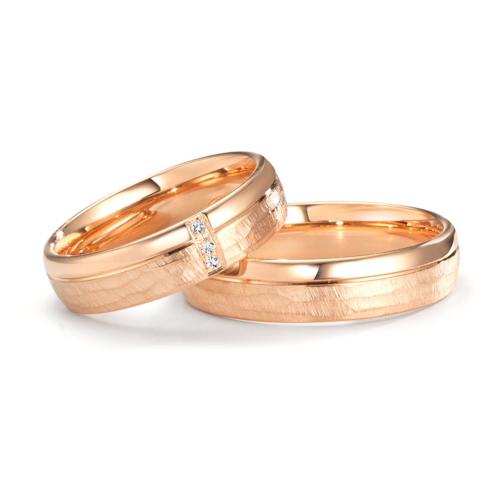 obrączka partnerska złoto różowe 750/18 K Diament 0.015 ct, 3 kamienie, w-si