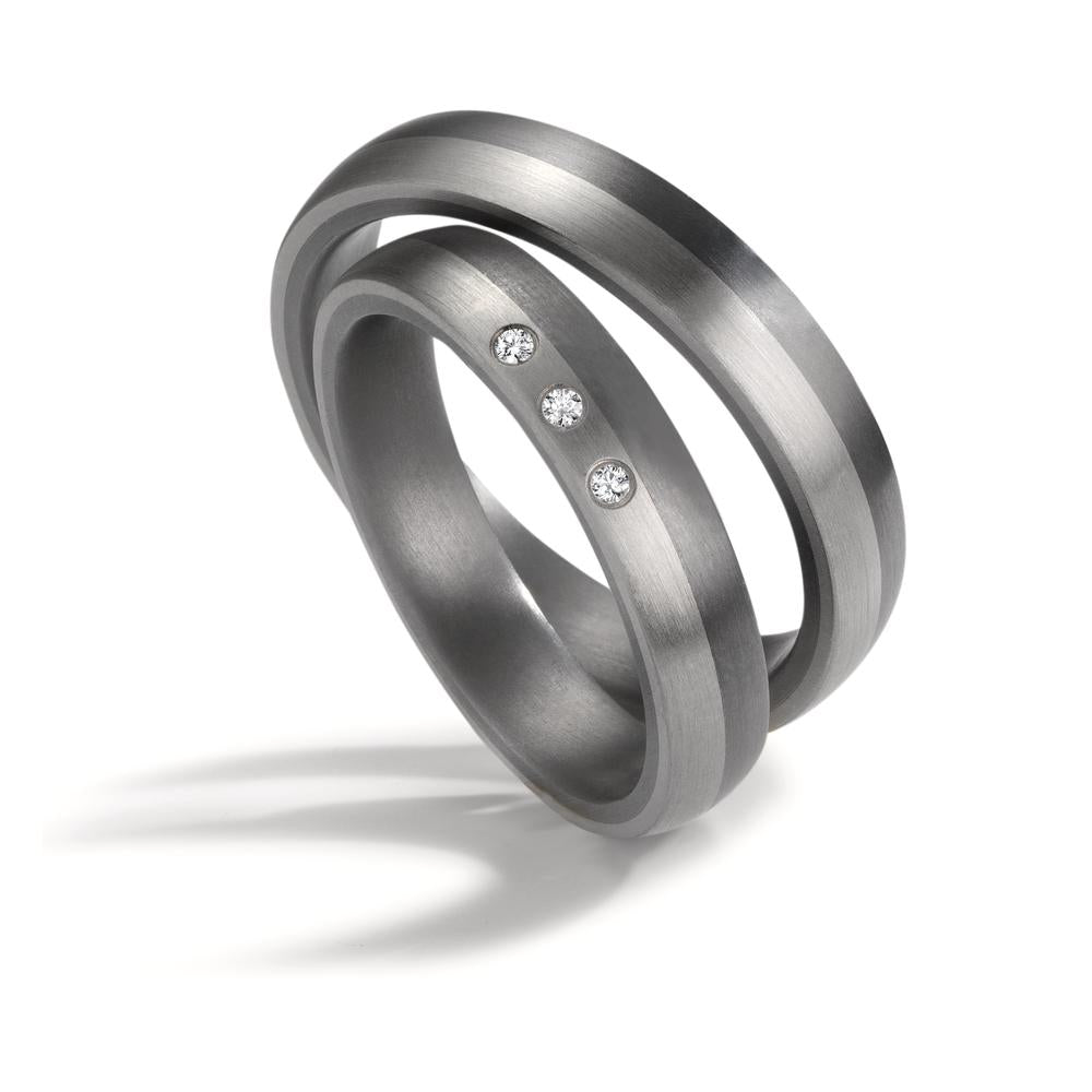 obrączka partnerska tantal 999, platyna 950 Diament 0.03 ct, 3 kamienie, w-si