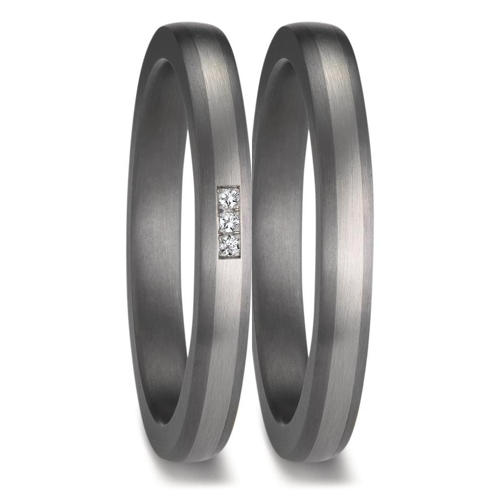 obrączka partnerska tantal 999, platyna 950 Diament 0.01 ct, 3 kamienie, w-si