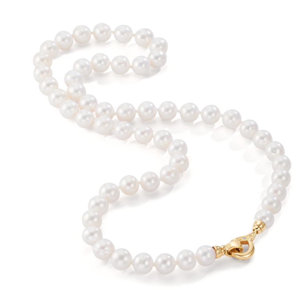 Naszyjnik złoto żółte 750/18 K Diament 0.02 ct, 2 kamienie, w-si Perła hodowana w wodzie słodkiej biały, 7.5 mm 47 cm