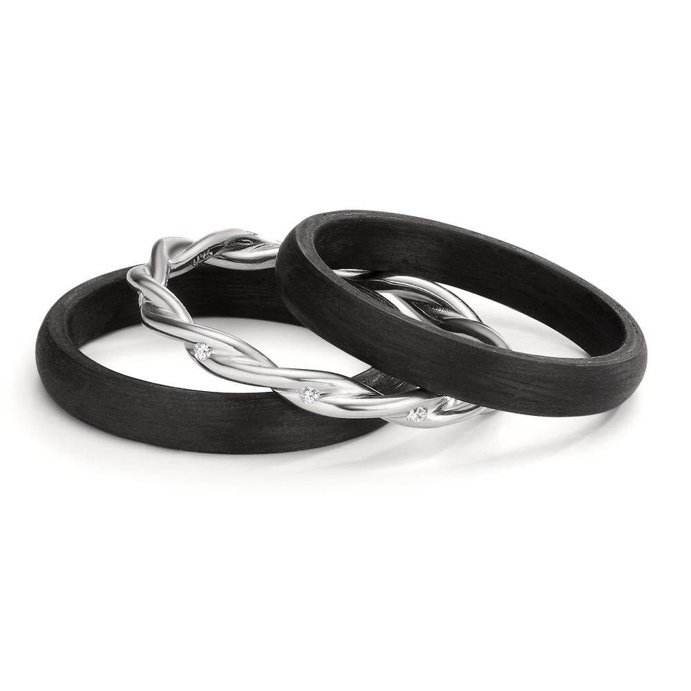 zestaw pierścionków złoto białe 750/18 K, węgiel Diament 0.045 ct, 9 kamienie, w-si