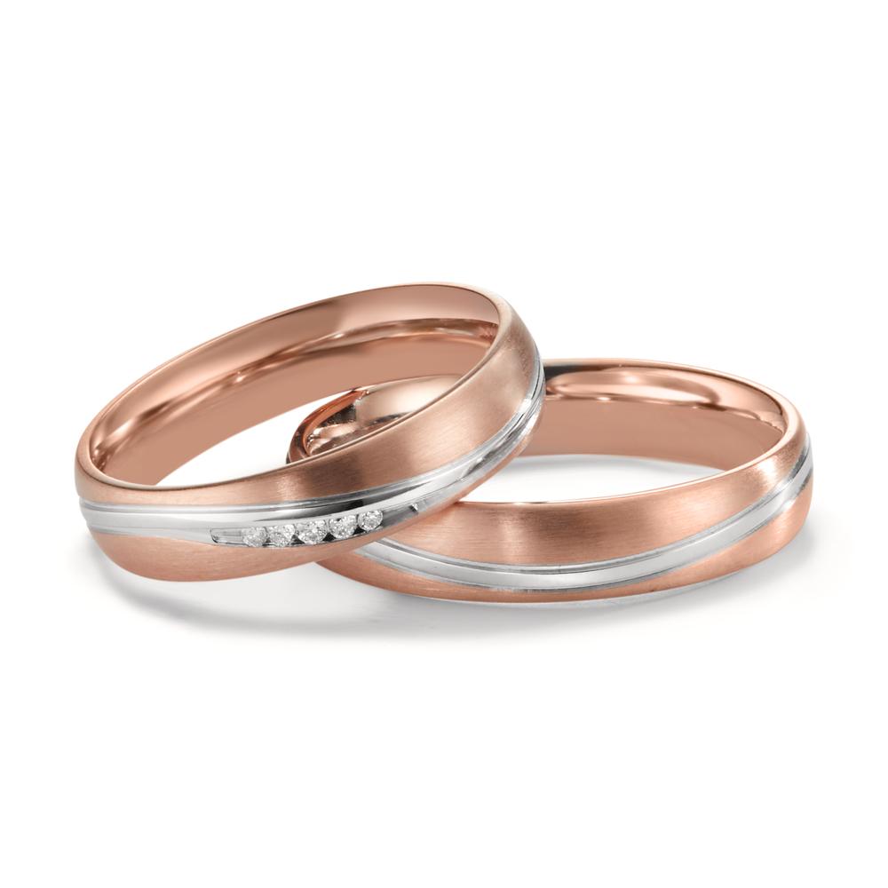 obrączka partnerska złoto białe 750/18 K, złoto czerwone 750/18 K Diament 0.036 ct, 5 kamienie, w-si