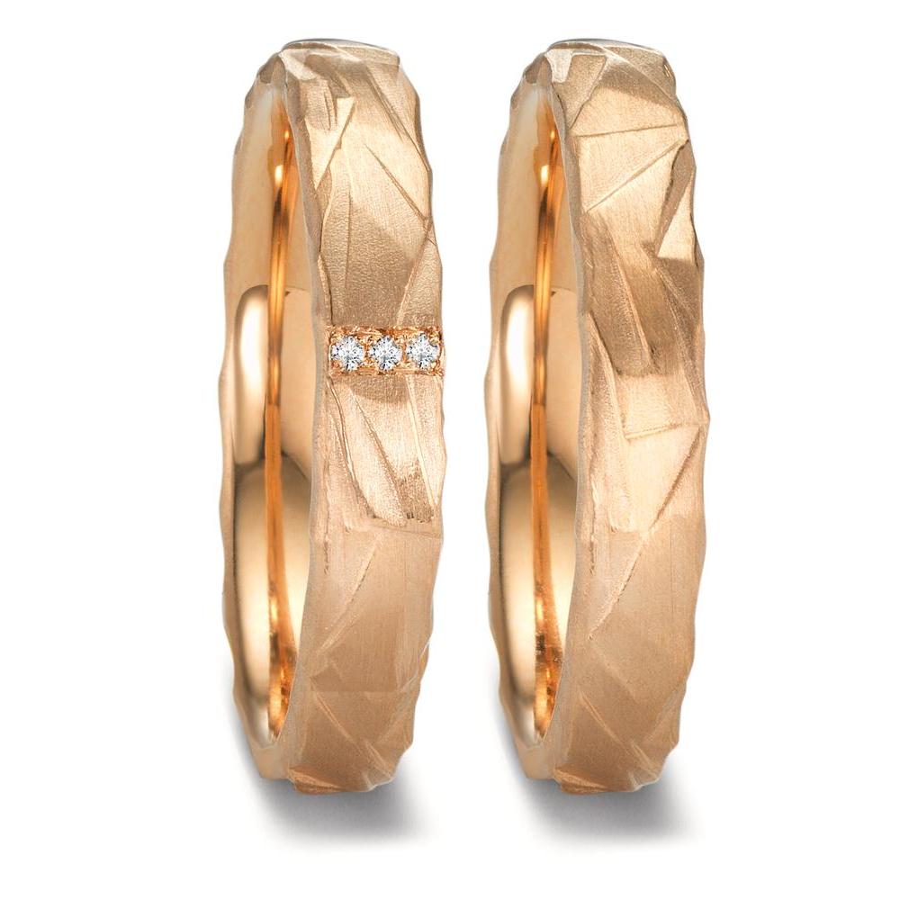 obrączka partnerska złoto różowe 750/18 K Diament 0.012 ct, 3 kamienie, w-si