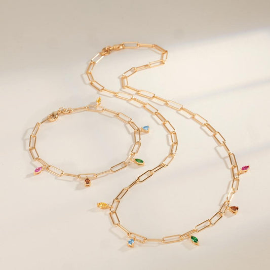 Naszyjnik brąz Cyrkonia kolorowy, 5 kamienie