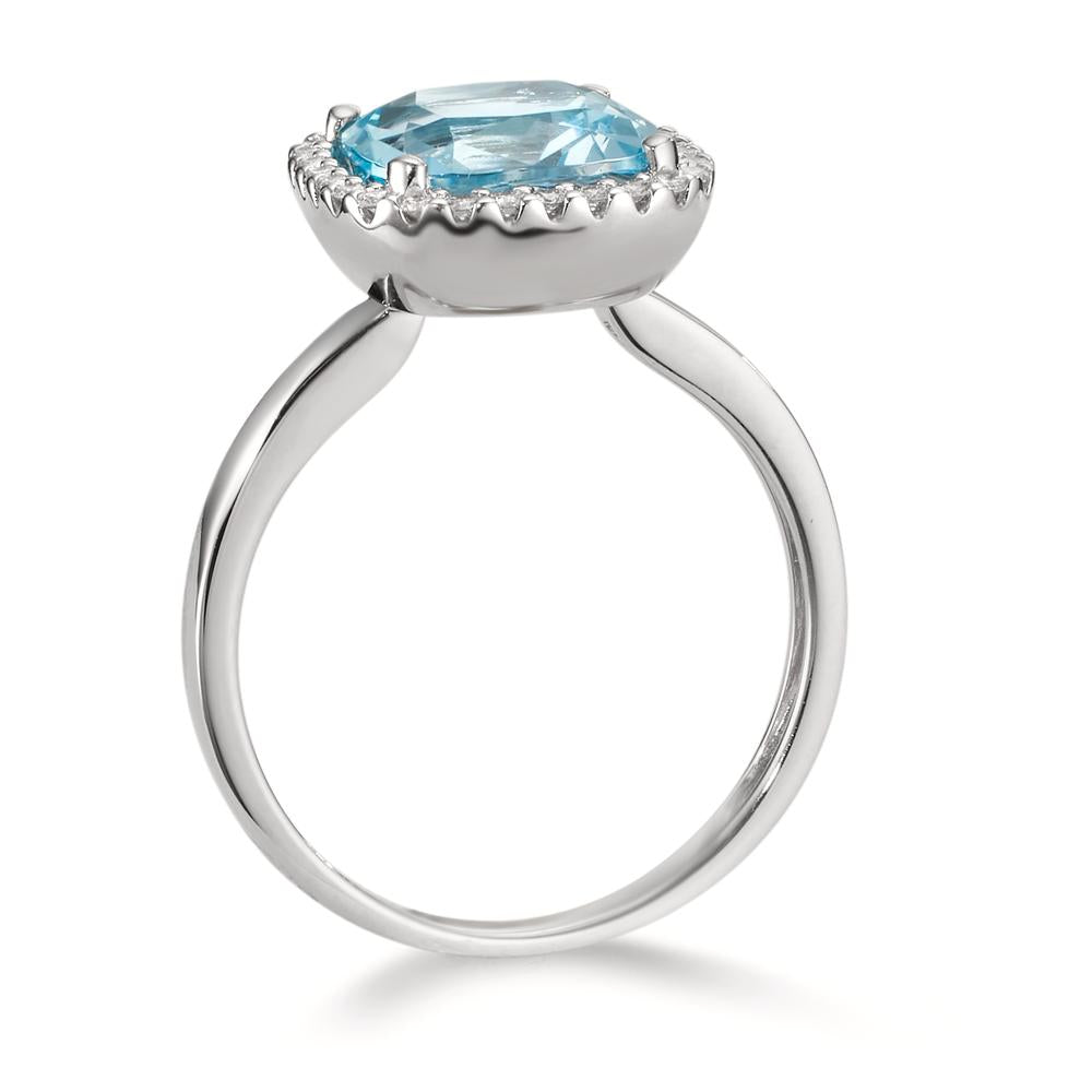 pierścionek złoto białe 750/18 K Diament 0.14 ct, w-si, Topaz niebieski, 0.69 ct Ø12 mm