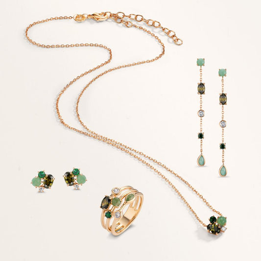 Naszyjnik brąz Cyrkonia 4 kamienie pozłacane 3 mikrony 40-45 cm