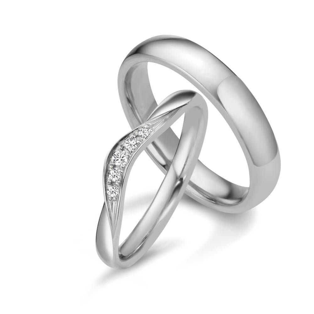 obrączka partnerska złoto białe 750/18 K Diament 0.045 ct, 5 kamienie, tw-vsi