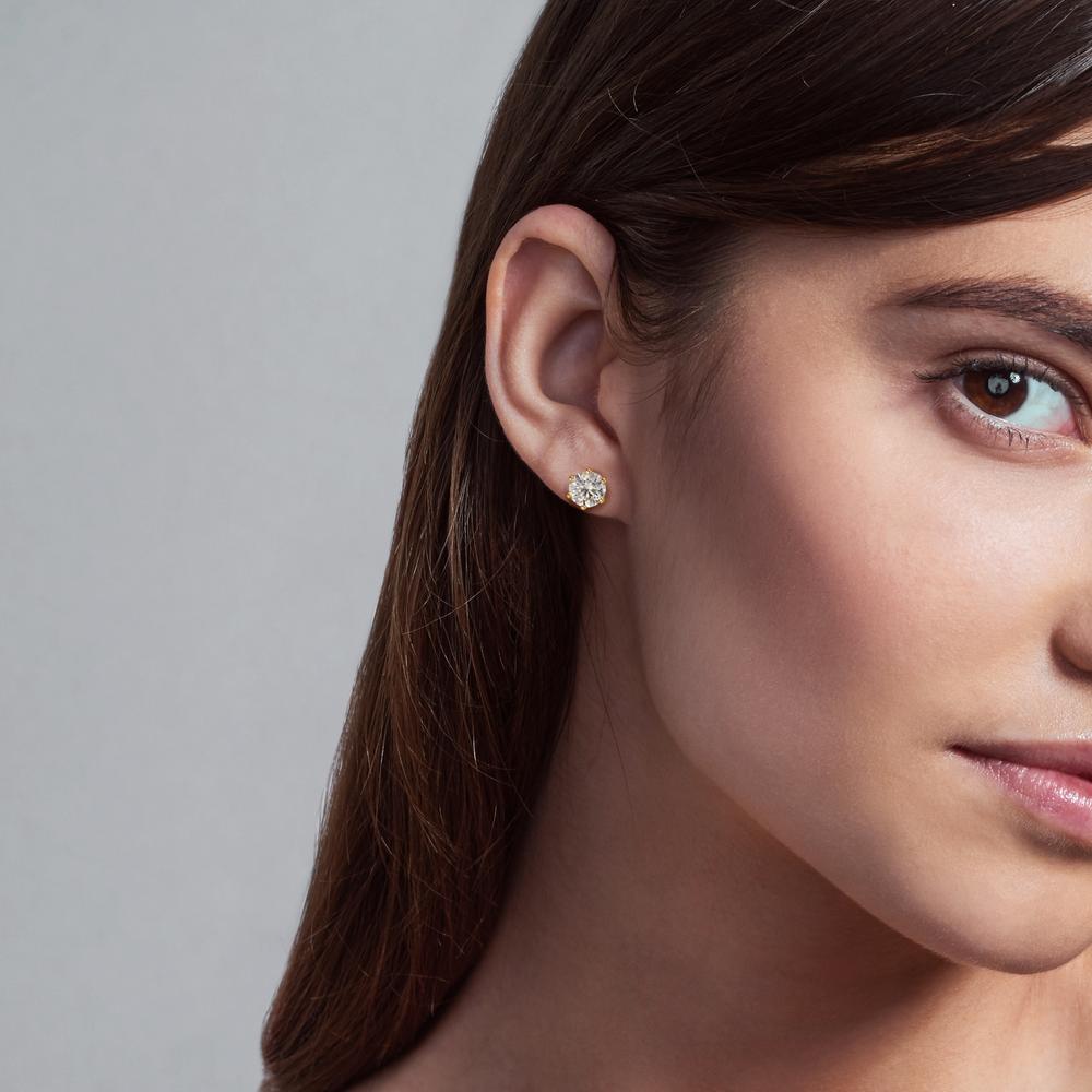 kolczyki wkrętki złoto żółte 750/18 K Diament laboratoryjny 1 ct, 2 kamienie, w-si Ø5.5 mm