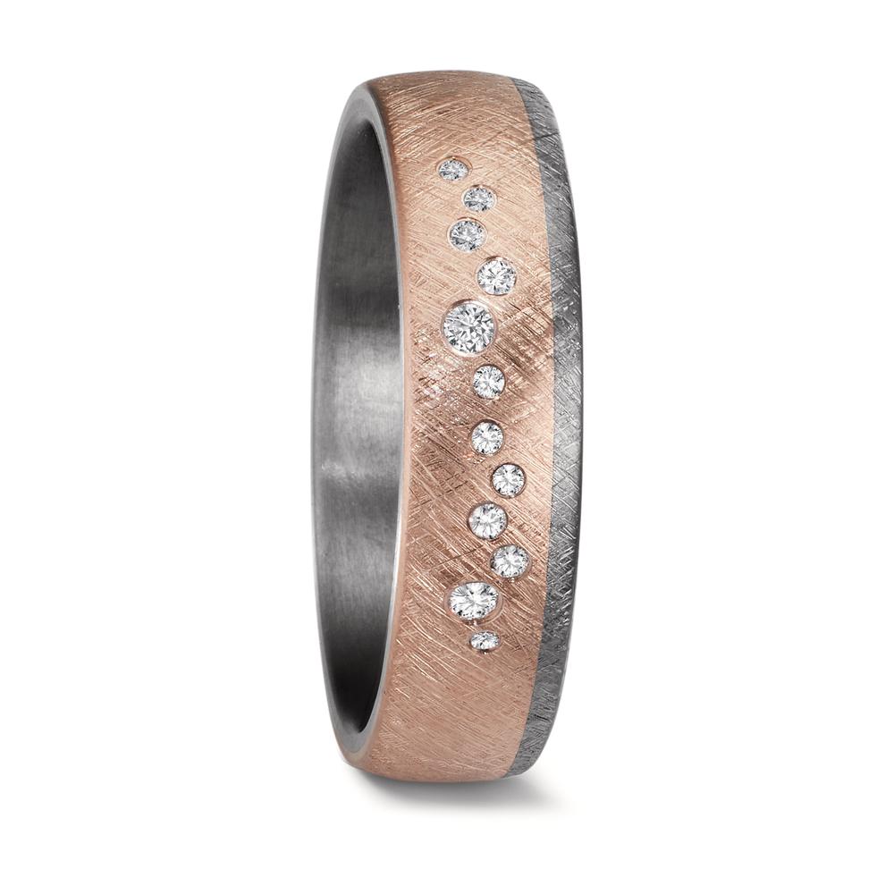 obrączka partnerska tantal 999, złoto różowe 585/14 K Diament 0.105 ct, 12 kamienie, w-si