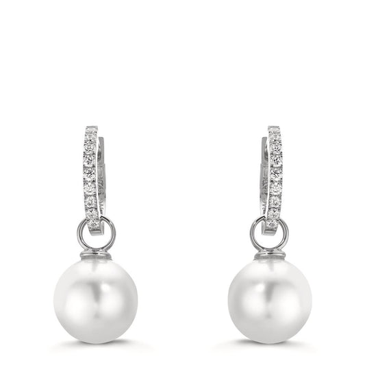 kolczyki koła zatrzaskowe srebro Cyrkonia 18 kamienie rodowany błyszczące perły, 2 Perły, 10 mm