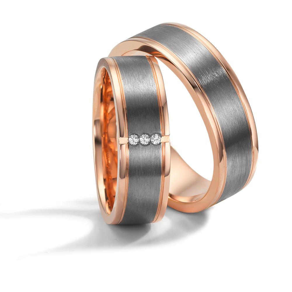 obrączka partnerska złoto czerwone 585/14 K, tantal 999 Diament 0.024 ct, 3 kamienie, w-si