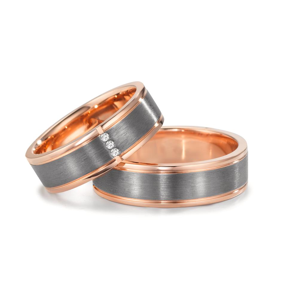 obrączka partnerska złoto czerwone 585/14 K, tantal 999 Diament 0.024 ct, 3 kamienie, w-si