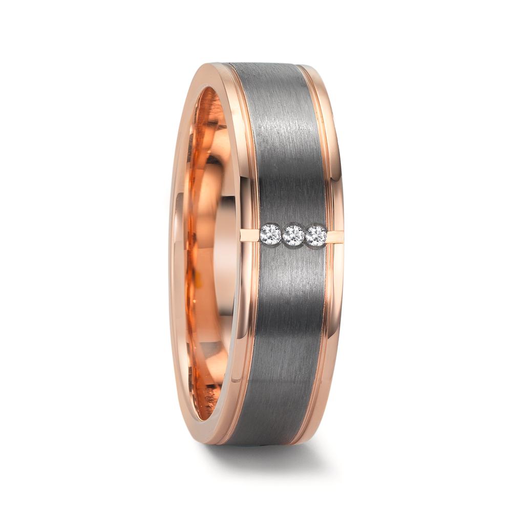 obrączka partnerska złoto czerwone 585/14 K, tantal 999 Diament 0.024 ct, 3 kamienie, w-si