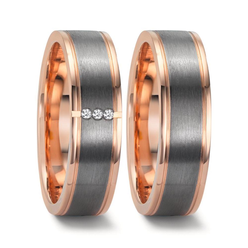 obrączka partnerska złoto czerwone 585/14 K, tantal 999 Diament 0.024 ct, 3 kamienie, w-si