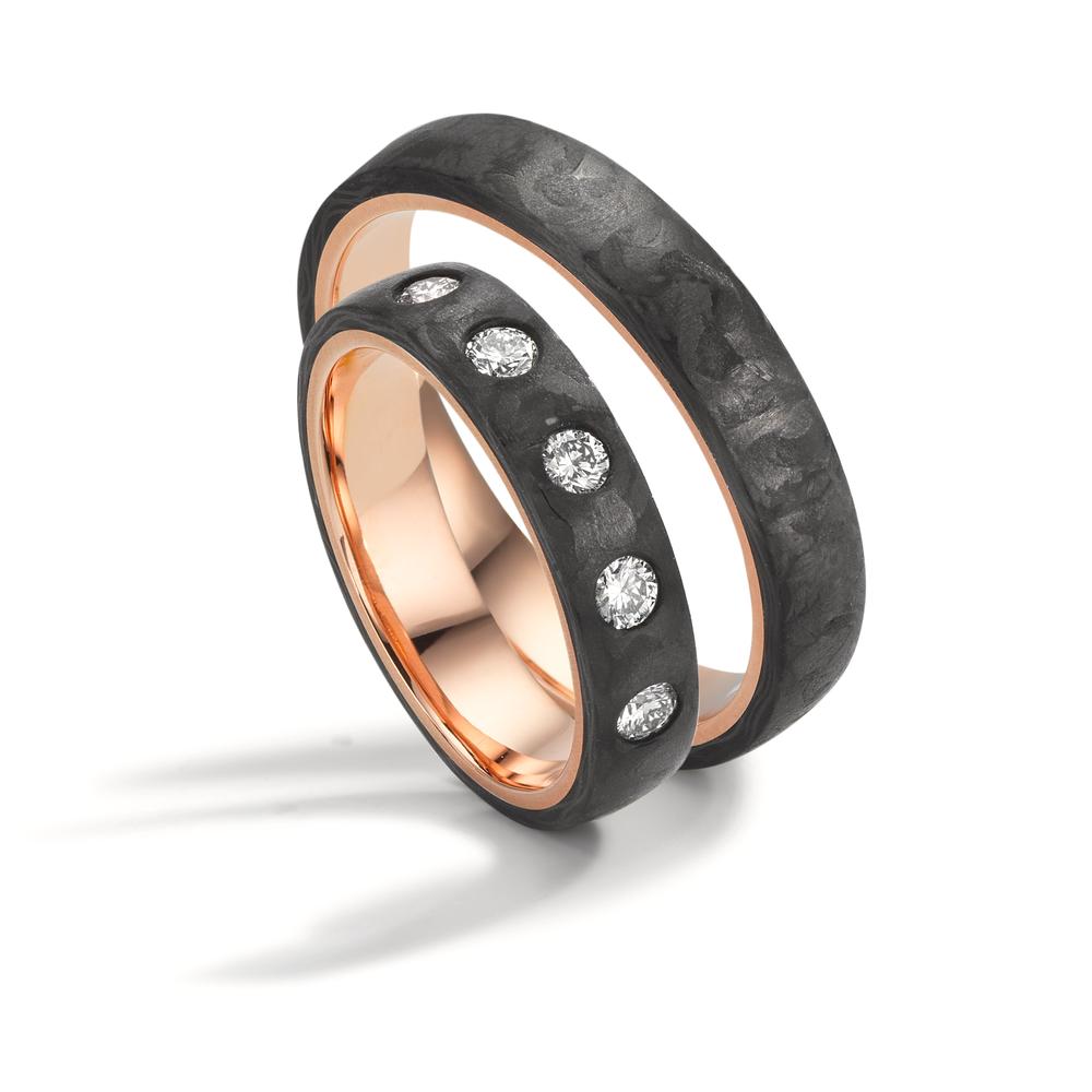obrączka partnerska węgiel, złoto czerwone 585/14 K Diament 0.25 ct, 5 kamienie, w-si