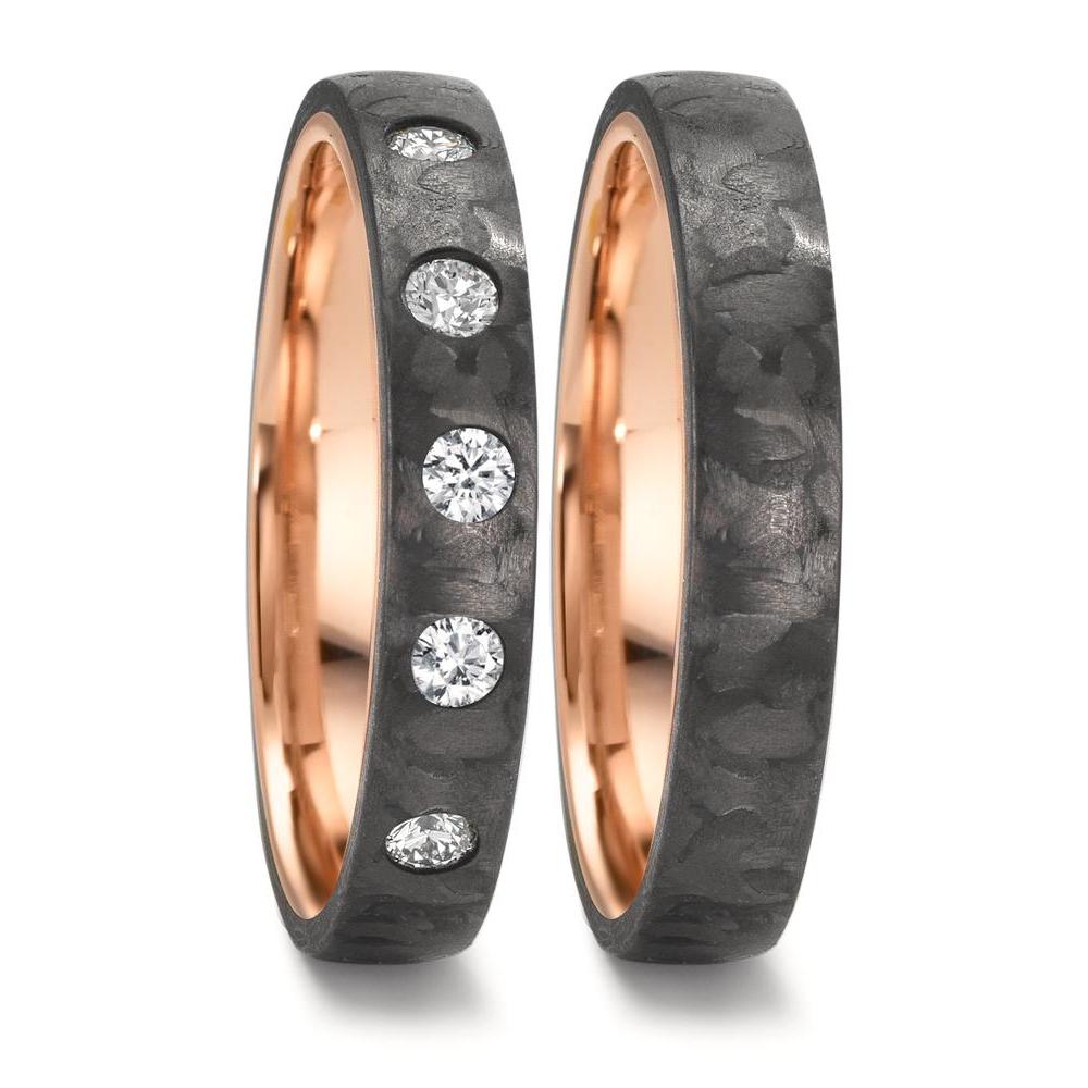 obrączka partnerska węgiel, złoto czerwone 585/14 K Diament 0.25 ct, 5 kamienie, w-si