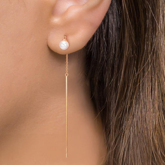 kolczyki przeciągane złoto czerwone 750/18 K Perły Akoya, 2 Perły 6-6.5 mm