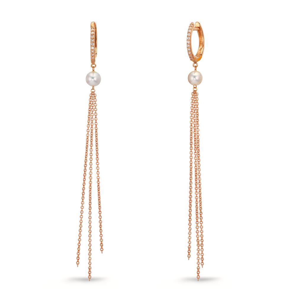 kolczyki koła zatrzaskowe złoto czerwone 750/18 K Diament 0.09 ct, 22 kamienie, tw-si Perła hodowana w wodzie słodkiej, 2 Perły