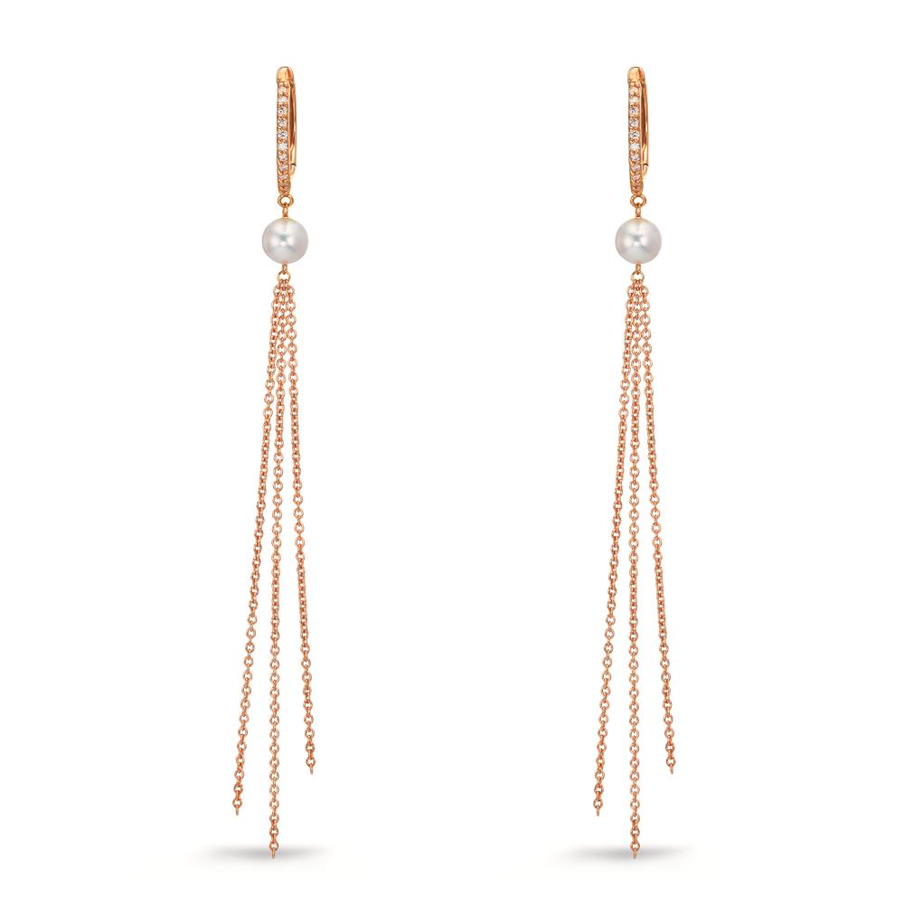 kolczyki koła zatrzaskowe złoto czerwone 750/18 K Diament 0.09 ct, 22 kamienie, tw-si Perła hodowana w wodzie słodkiej, 2 Perły